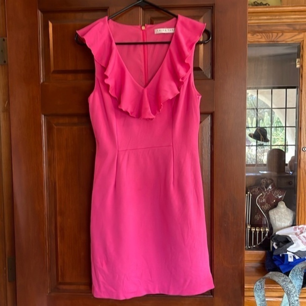 Trina Turk ruffle V neck shift dress size 4